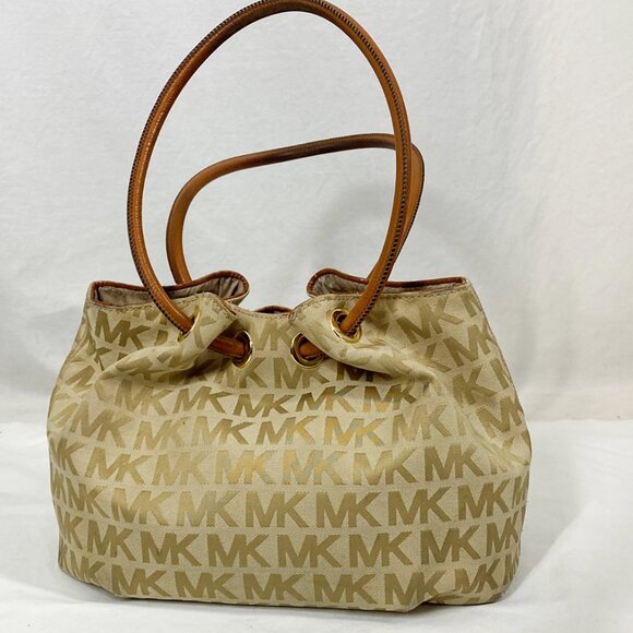 Michael Kors Leather Fabric Logo Bag Slouch Shoulder - Picture 3 of 11